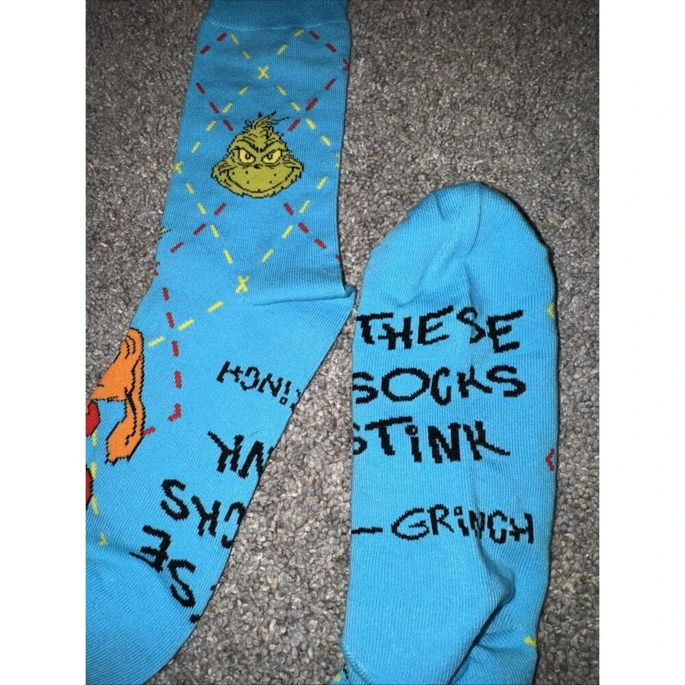 2 Pair 2025 McDONALD'S Grinch Socks Red And Teal Christmas Adult Happy Meal